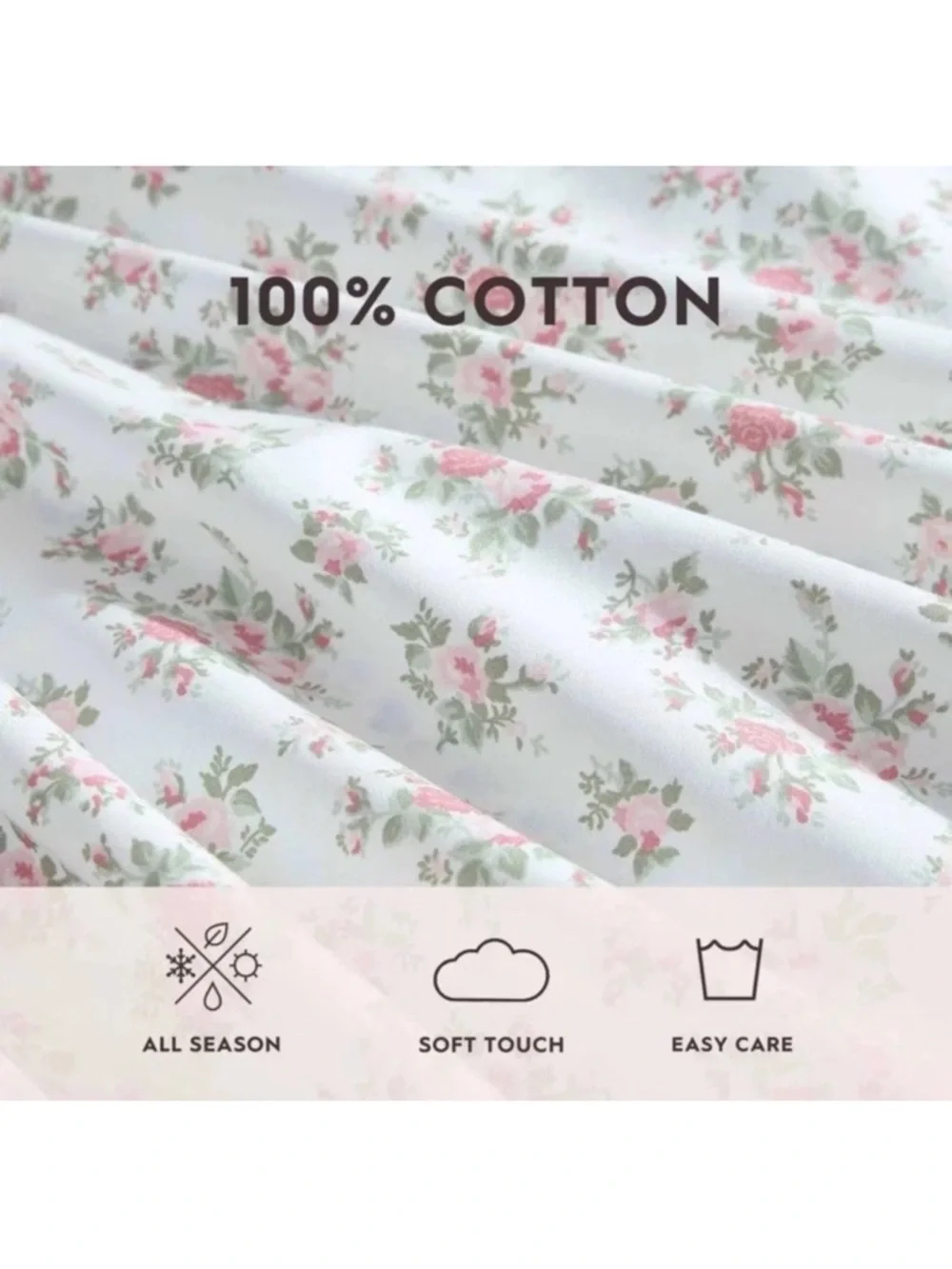 Laura Ashley Leanna Rose ~ Twin Sheet Set ~ Pink Floral ~ 100% Cotton